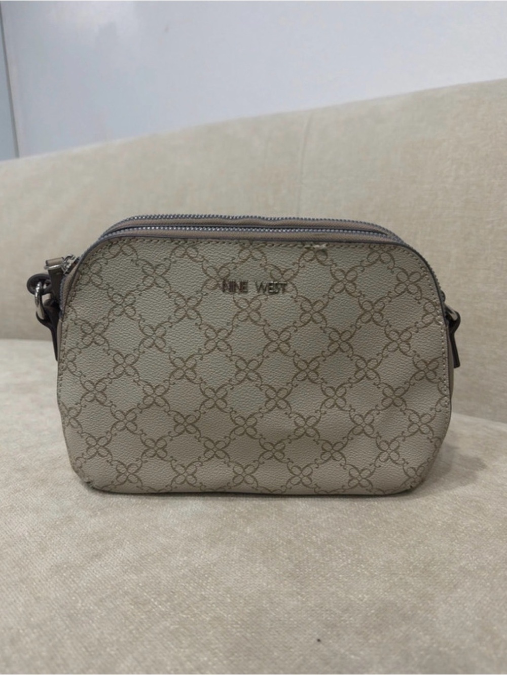 Nine West Taupe Logo-Print Crossbody Bag